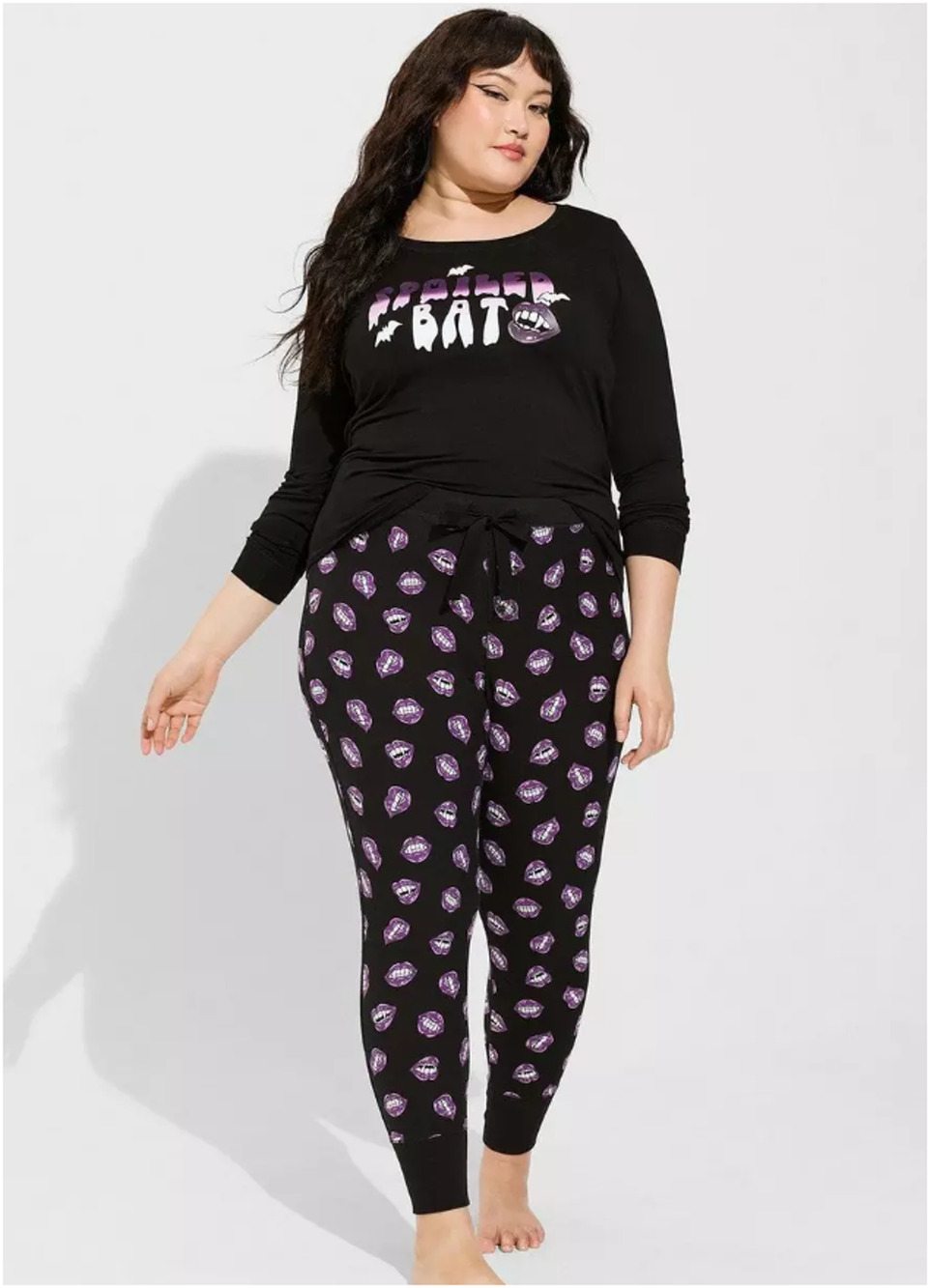 Torrid Super Soft Sleep Top Womens 3X Black Graphic Long Sleeve Spoiled Bat